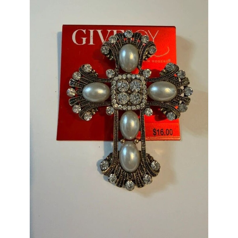Cross Rhinestone Brooch